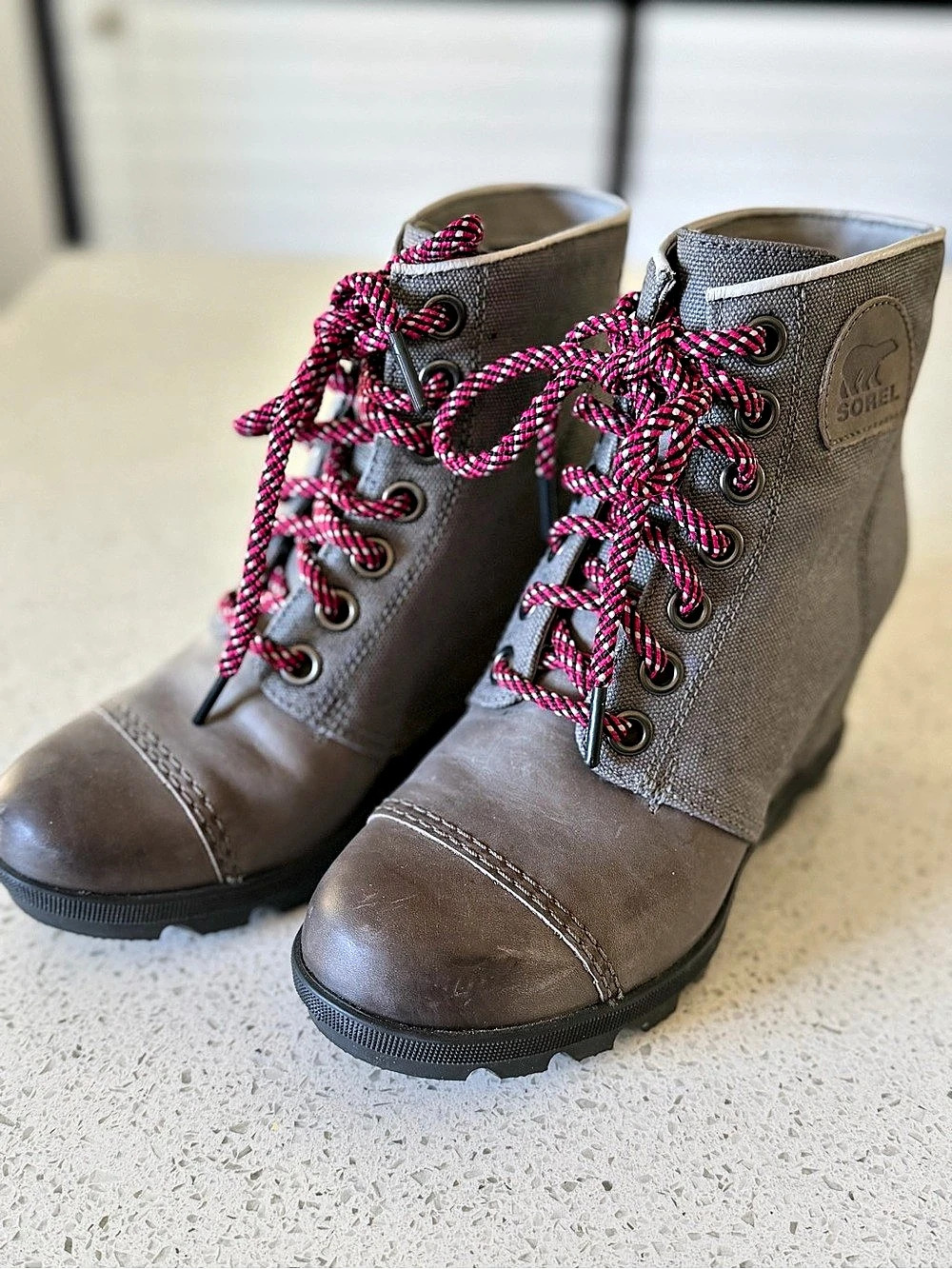 Sorel Joan of Arctic Wedge Boots in Brown & Gray
